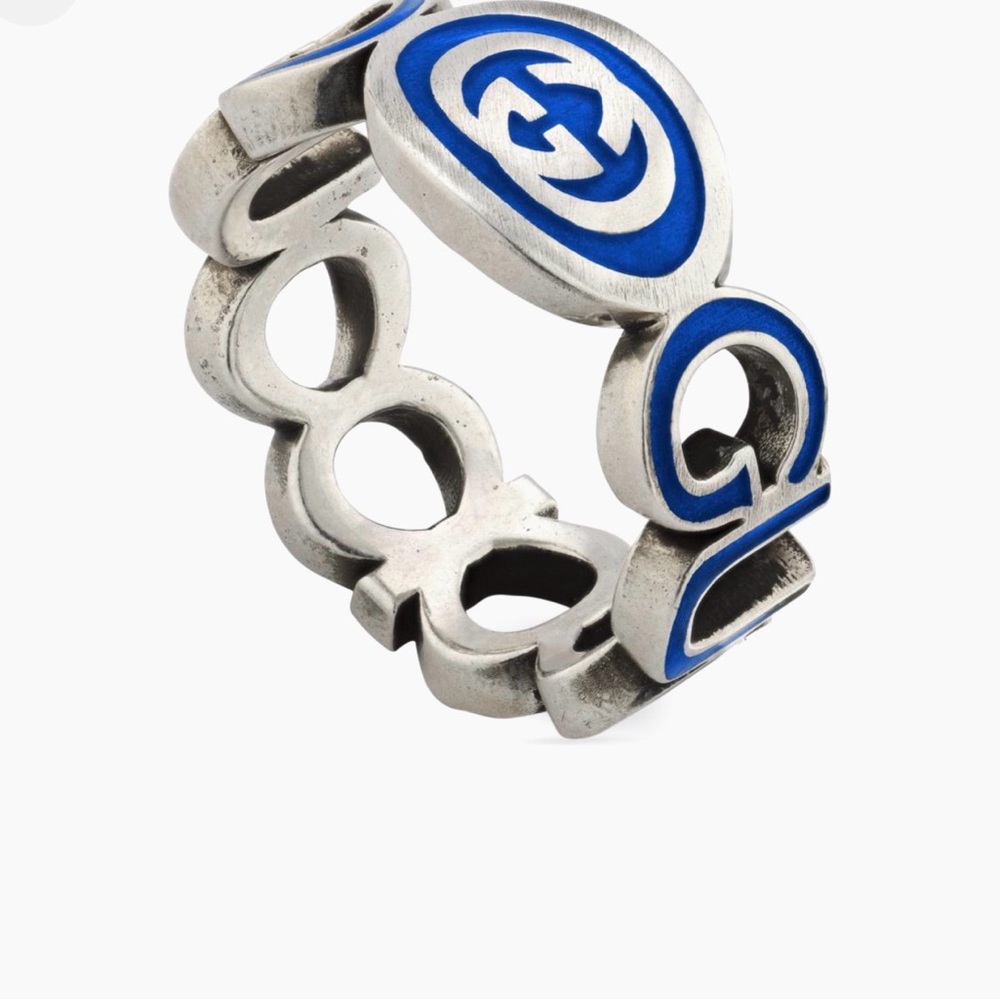 Gucci Sterling Silver and Blue GG Logo Ring - Picture 3 of 8